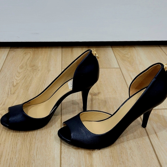 Michael Kors Hamilton Open Toe Flex Leather Black Pumps - Picture 3 of 5